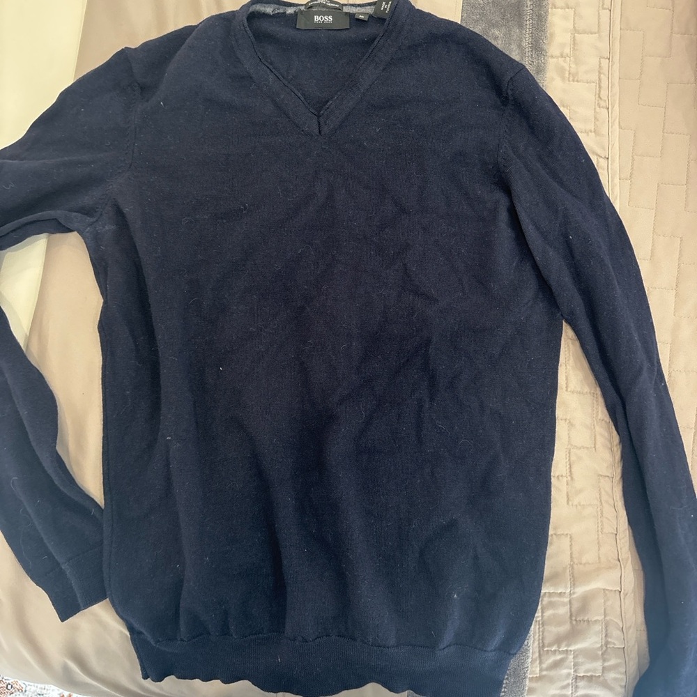Boss Men's Deep Blue V-Neck Sweater